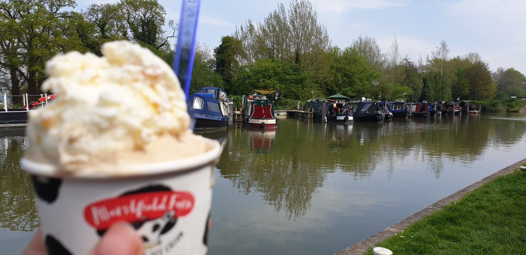 You can buy Marshfield Ice Cream at the Caen Hill Locks cafe