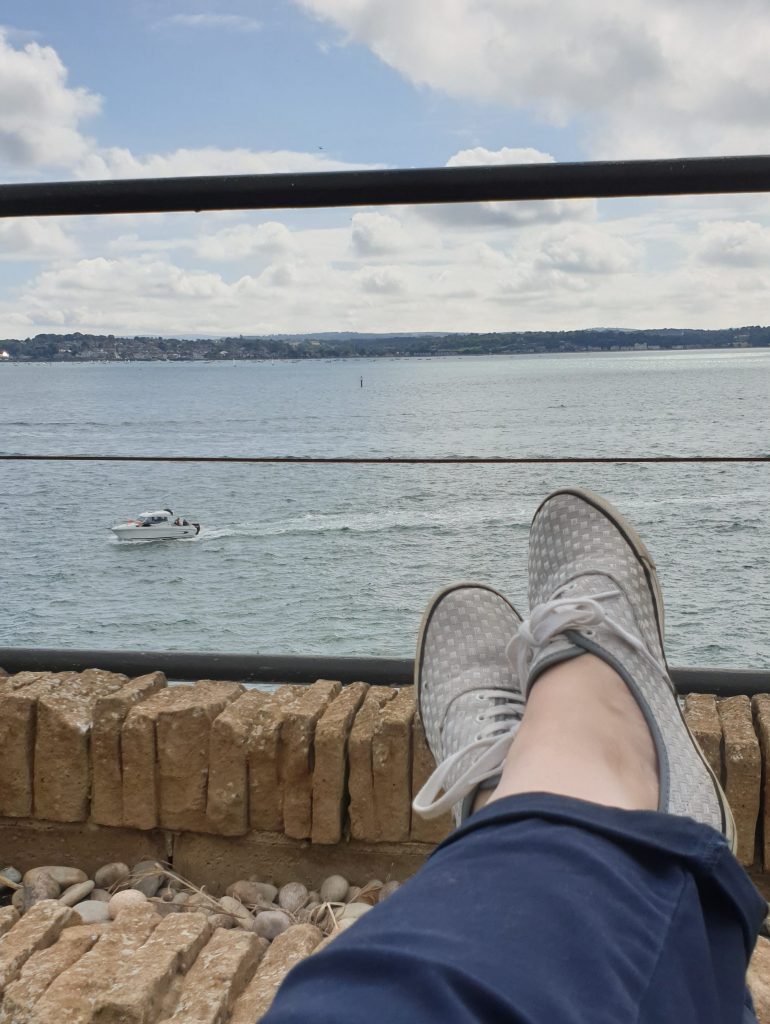 Feet up enjoying the view of the Isle of White from No Man's Fort