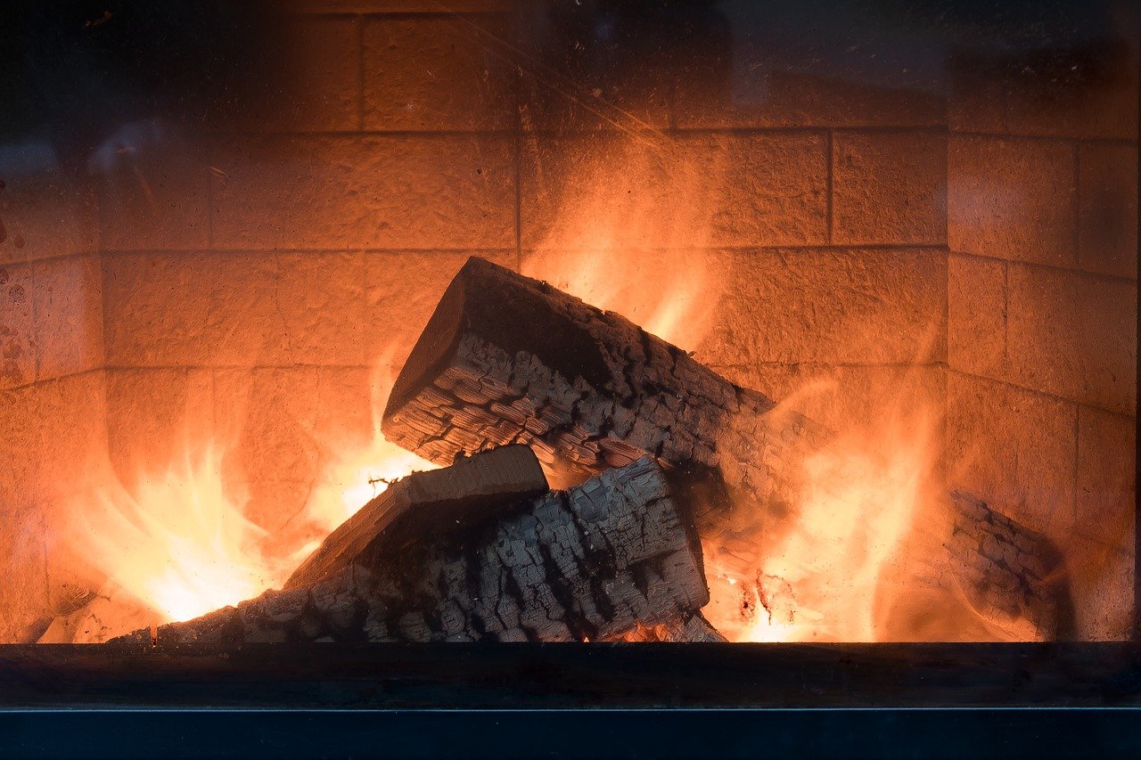 Logs burning in fireplace